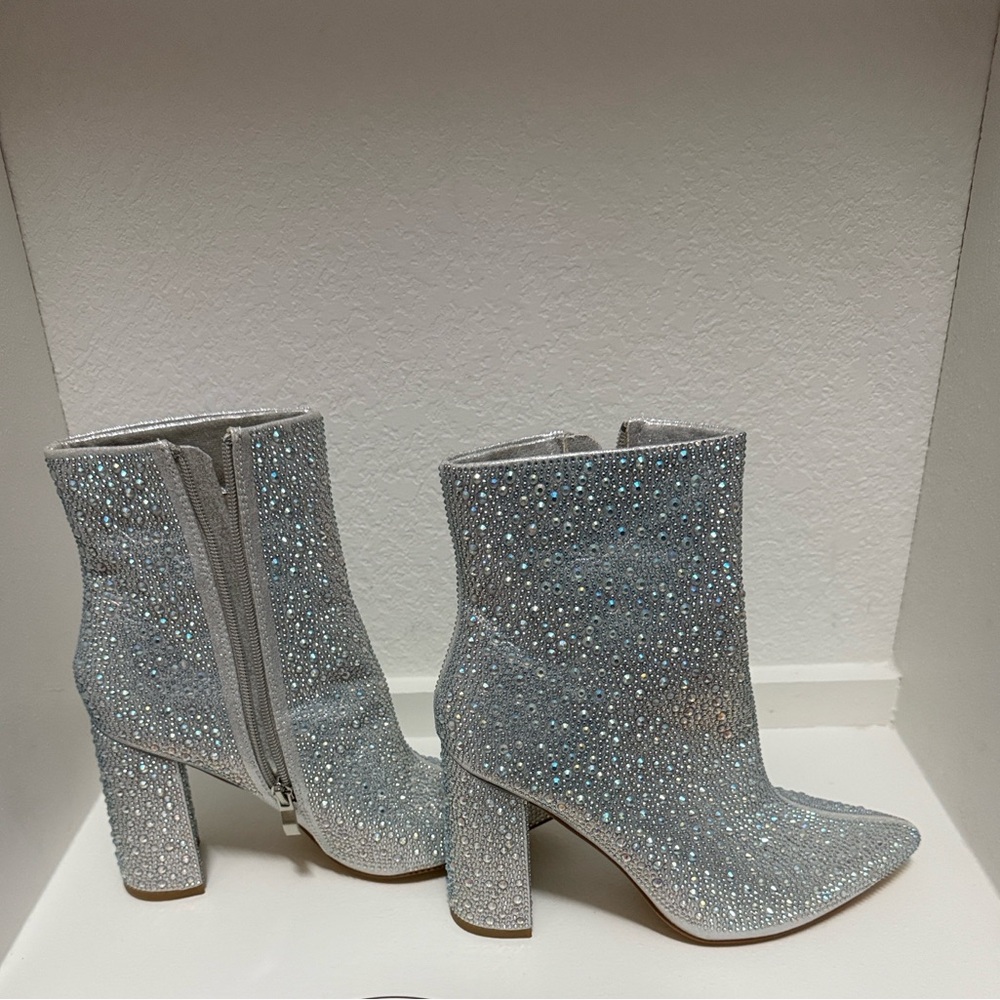 Silver Rhinestone Ankle Boots